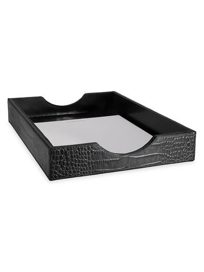 Graphic Image Croc-embossed Leather Tray In Black