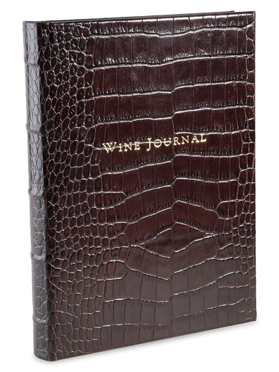 Graphic Image Croc-embossed Tabbed Leather Wine Dossier In Brown