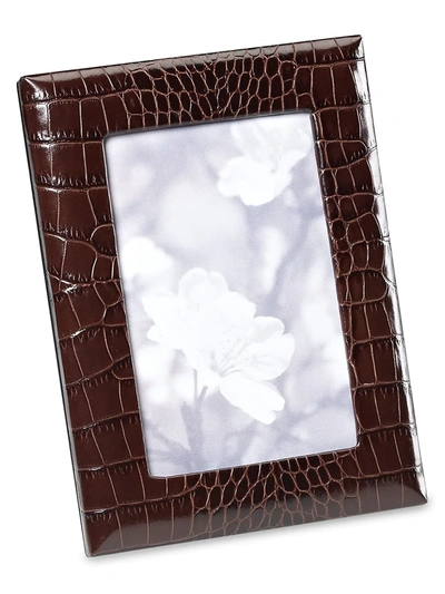 Graphic Image Croc-embossed Leather Picture Frame In Brown