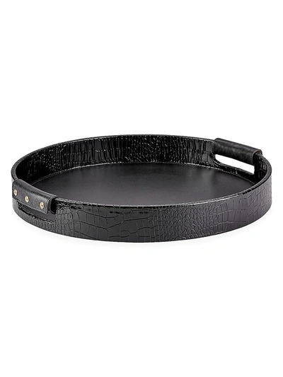 Graphic Image Round Crocodile-embossed Leather Tray In Black
