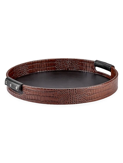 Graphic Image Round Crocodile-embossed Leather Tray In Brown