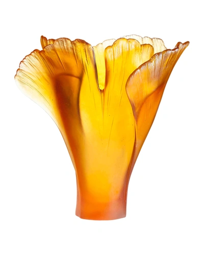 Daum Large Ginkgo Vase, Amber