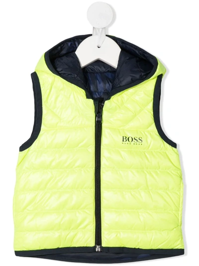 Hugo Boss Babies' Hooded Padded Gilet In 黄色