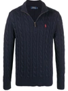 Polo Ralph Lauren Logo-embroidered Half-zip Cotton-knit Sweater In Blue