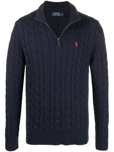 Polo Ralph Lauren Logo-embroidered Half-zip Cotton-knit Sweater In Hunter Navy