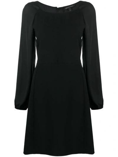 Armani Exchange Square Neck Flared Dress In Black