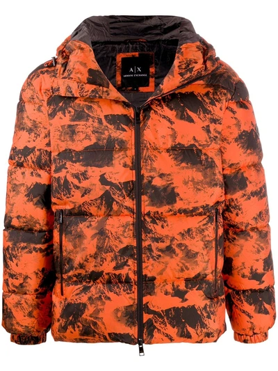 Armani Exchange Wild Mountain Print Puffer Jacket In Orange