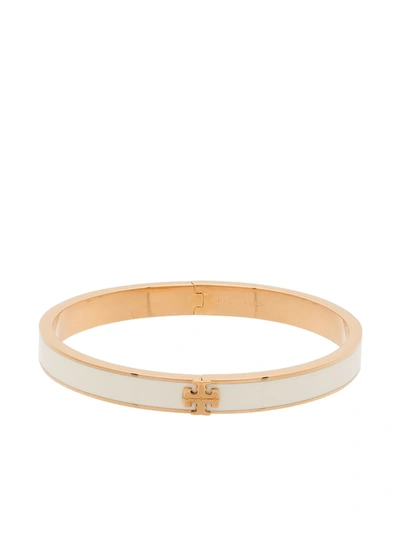 Tory Burch Gold Tone And White Kira Enamelled Bangle