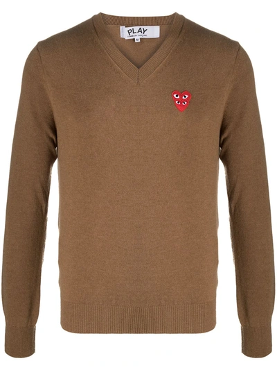 Comme Des Garçons Play Logo Heart Embroidered Jumper In Brown