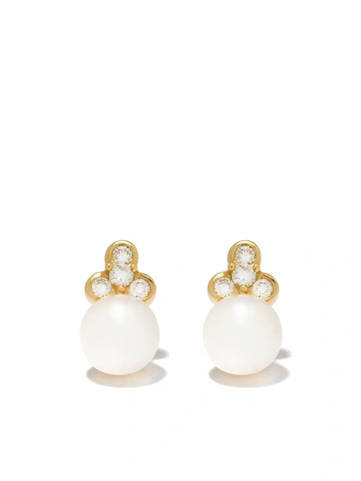 Yoko London 18kt Yellow Gold Trend Freshwater Pearl And Diamond Stud Earrings