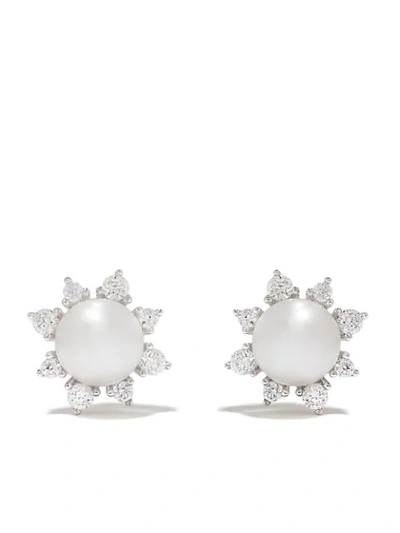 Yoko London 18kt White Gold Diamond Pearl Trend Stud Earrings In Silver