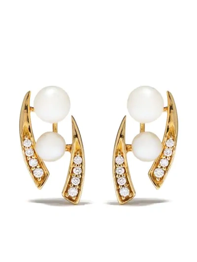 Yoko London 18kt Yellow Gold Diamond Pearl Trend Stud Earrings