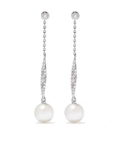 Yoko London 18kt White Gold Trend Freshwater Pearl And Diamond Drop Earrings In Silver