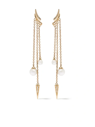 Yoko London 18kt Yellow Gold Trend Diamond Pearl Drop Earrings