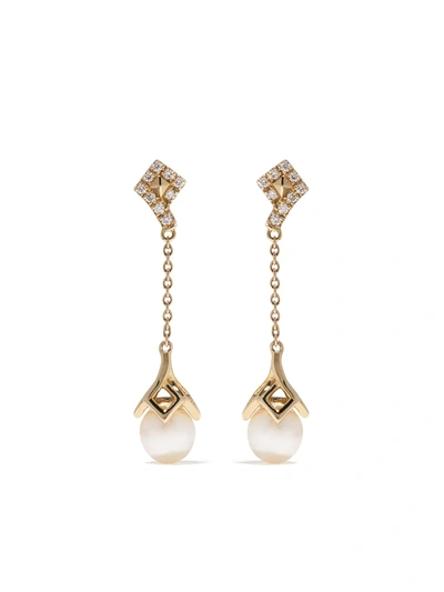 Yoko London 18kt Yellow Gold Diamond Pearl Trend Drop Earrings