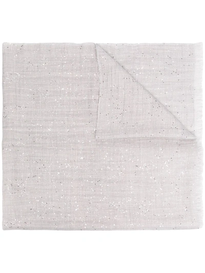 Brunello Cucinelli Silk-cashmere Blend Sequinned Scarf In Grey