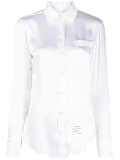 Thom Browne Satin 4-bar Buttoned Shirt In White