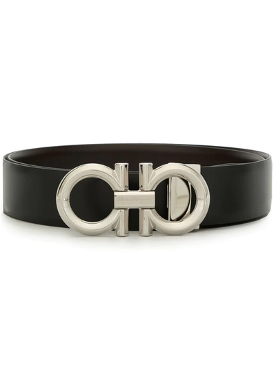 Ferragamo Gancini Leather Waist Belt In Black