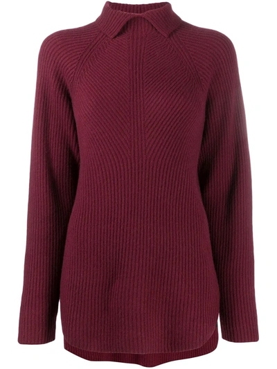 Theory Folded Neck Cashmere Jumper In Red