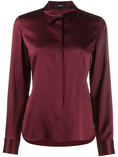 Theory Pointed Collar Satin Shirt In Red