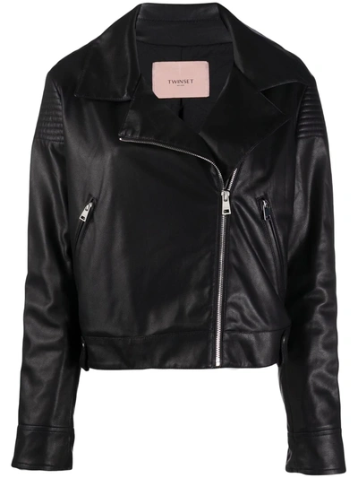 Twinset Faux-leather Biker Jacket In Black