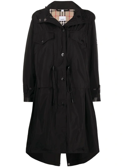 Burberry Hooded Parka Coat In Black