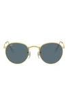 Ray Ban Icons 53mm Retro Sunglasses In Shiny Gold/ Blue