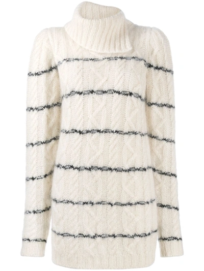 Saint Laurent Cable-knit Roll Neck Jumper In White