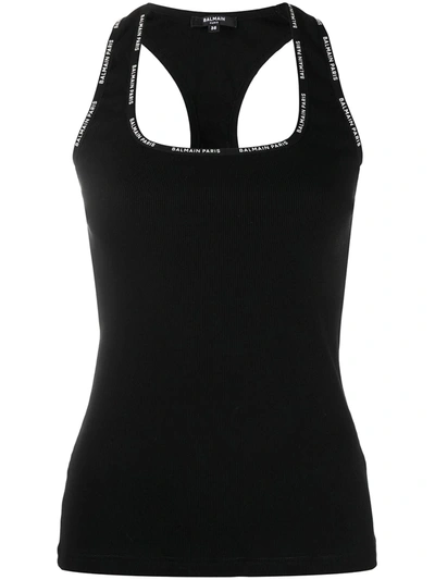 Balmain Logo-tape Square-neck Waistcoat In Black