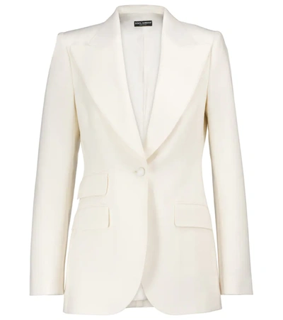 Dolce & Gabbana Matte Stretch Wool Single Breast Jacket In White