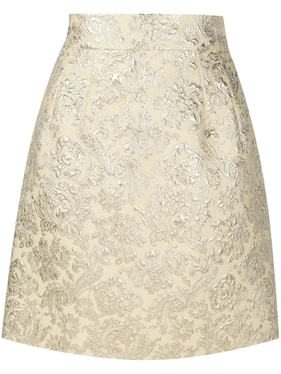 Dolce & Gabbana Gold Short Jacquard  Mini Brocade A-line Skirt