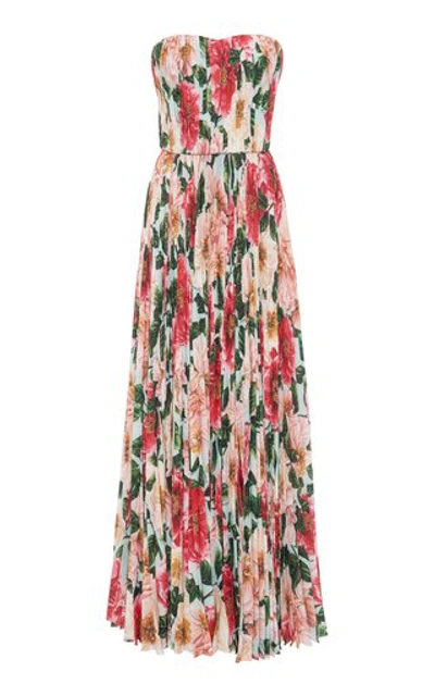 Dolce & Gabbana Women's Pleated Camellia-print Silk Strapless Gown In Floral