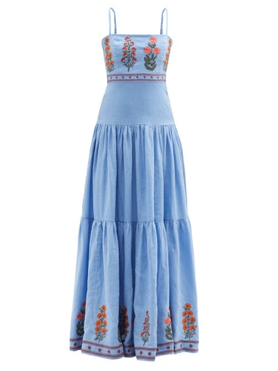 Agua By Agua Bendita The Wallflowers Lima Dahlia Embroidered Maxi Dress In  Blue | ModeSens