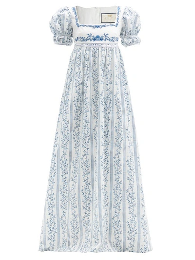 Agua By Agua Bendita Pistachio Bead-embellished Embroidered Floral-print Cotton Maxi Dress In White