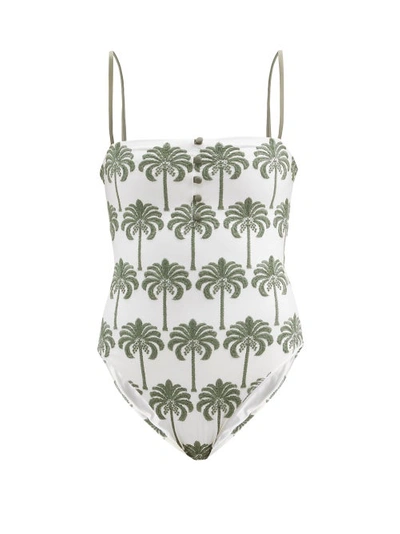 Agua By Agua Bendita Women's Durazno Cocora-hand Embroidered One-piece Swimsuit In White/green