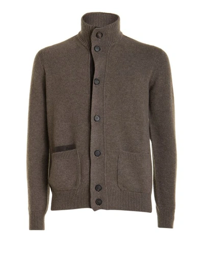Brioni Pull With Buttons And High Collar In Brown