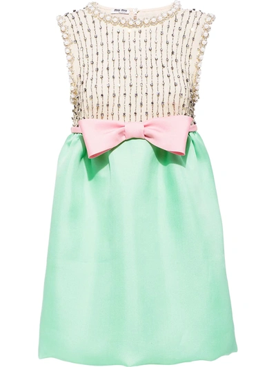 knee length dresses for ladies Miu Miu White Polka Dot Silk Dress with Bow Collar and Short Puff Slee –  Sellier
