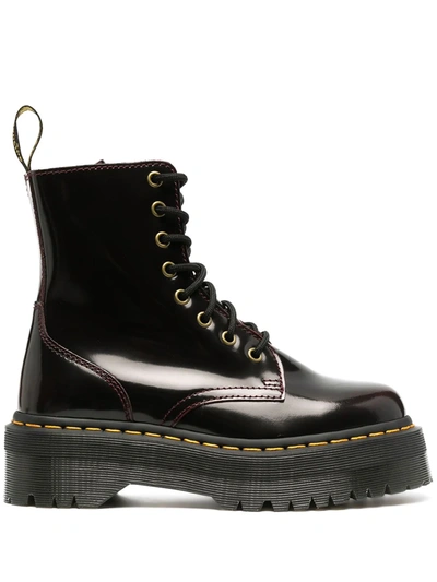 Dr. Martens' Jadon Max Combat Boots In Black Leather In Red