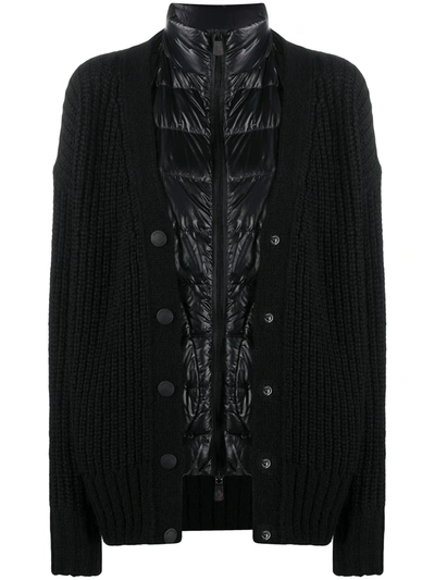 Moncler Cardigan-overlay Down Jacket In Black