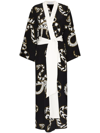 Olivia Von Halle Queenie Ciro Snake Print Silk Dressing Gown In Black