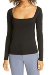 Vince Square Neck Long Sleeve Top In Black