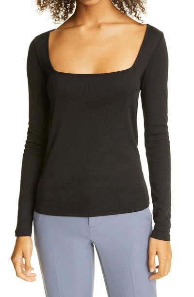 Vince Square Neck Long Sleeve Top In Black
