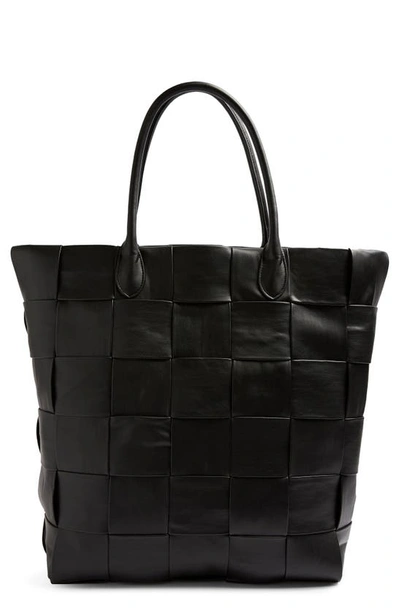 Topshop Woven Faux Leather Tote Bag In Black