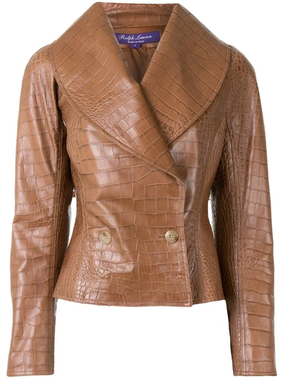 Ralph Lauren Crocodile Effect Leather Jacket In Brown | ModeSens