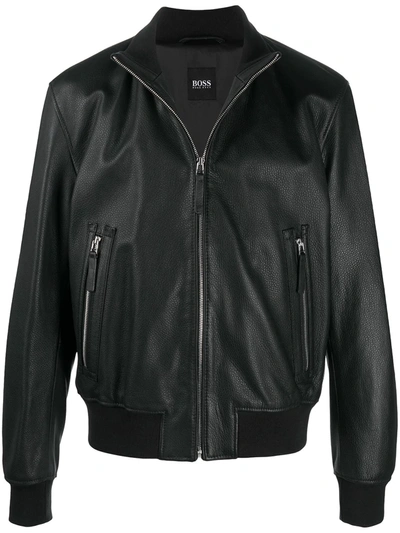 Hugo Boss High Neck Pebbled-effect Jacket In Black