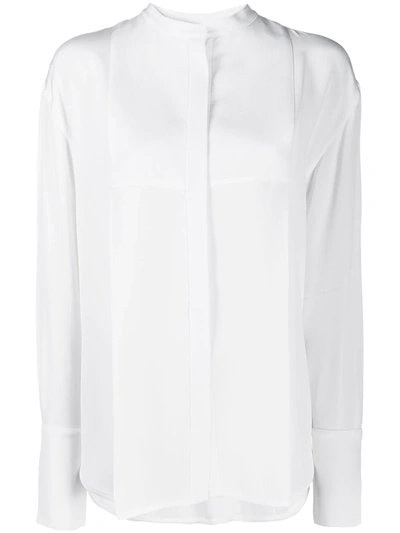 Peter Do Panelled Collarless Silk Shirt In White