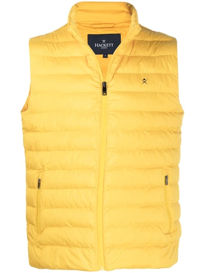 Hackett Padded Logo Embroidered Gilet In Yellow