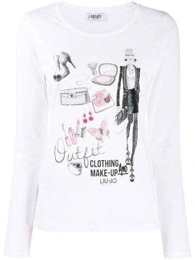 Liu •jo Long-sleeve Graphic Print T-shirt In White