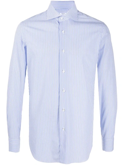 Barba Micro-stripe Cutaway Collar Shirt In Blue