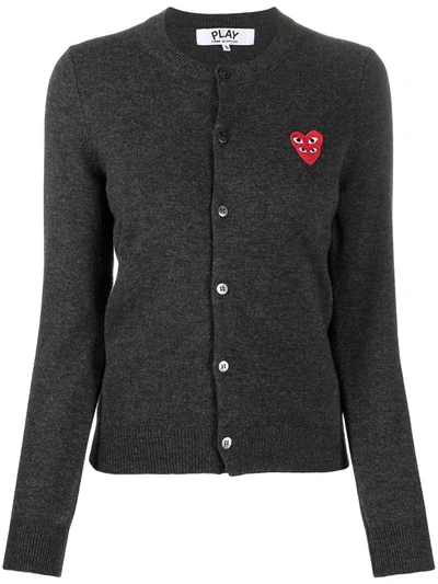 Comme Des Garçons Play Overlapping Heart Wool Cardigan In Grey